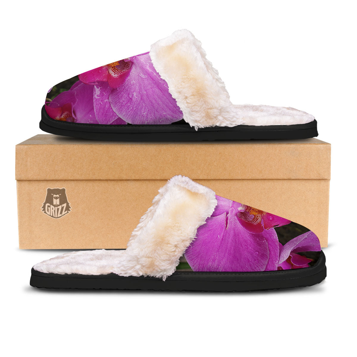 Orchid Flower Magenta Print Slippers-grizzshop