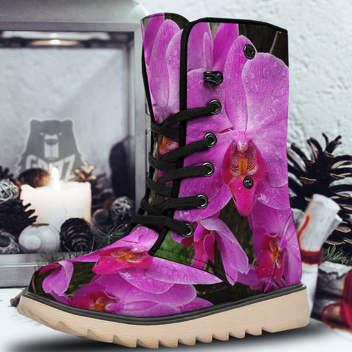 Orchid Flower Magenta Print Snow Boots-grizzshop