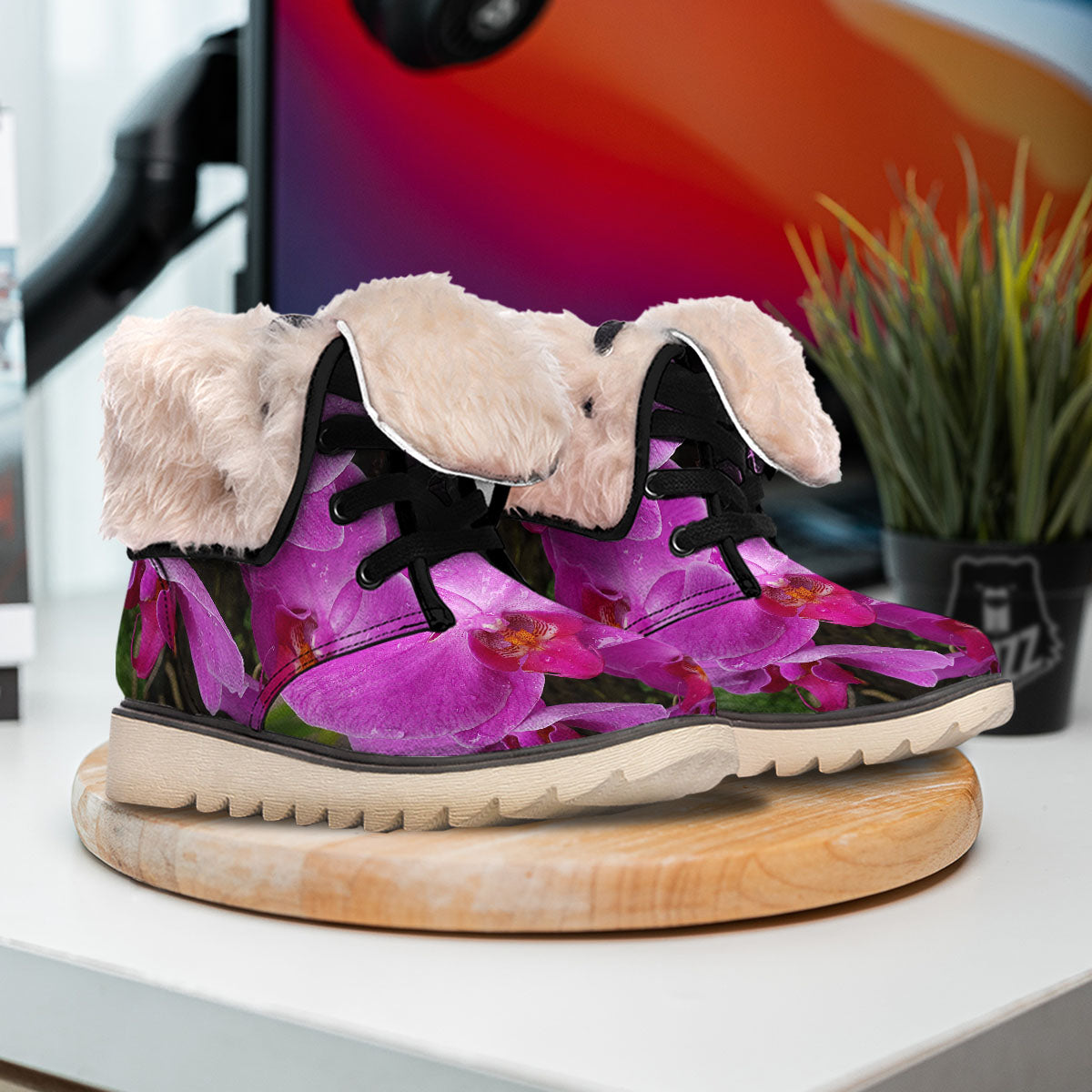 Orchid Flower Magenta Print Snow Boots-grizzshop