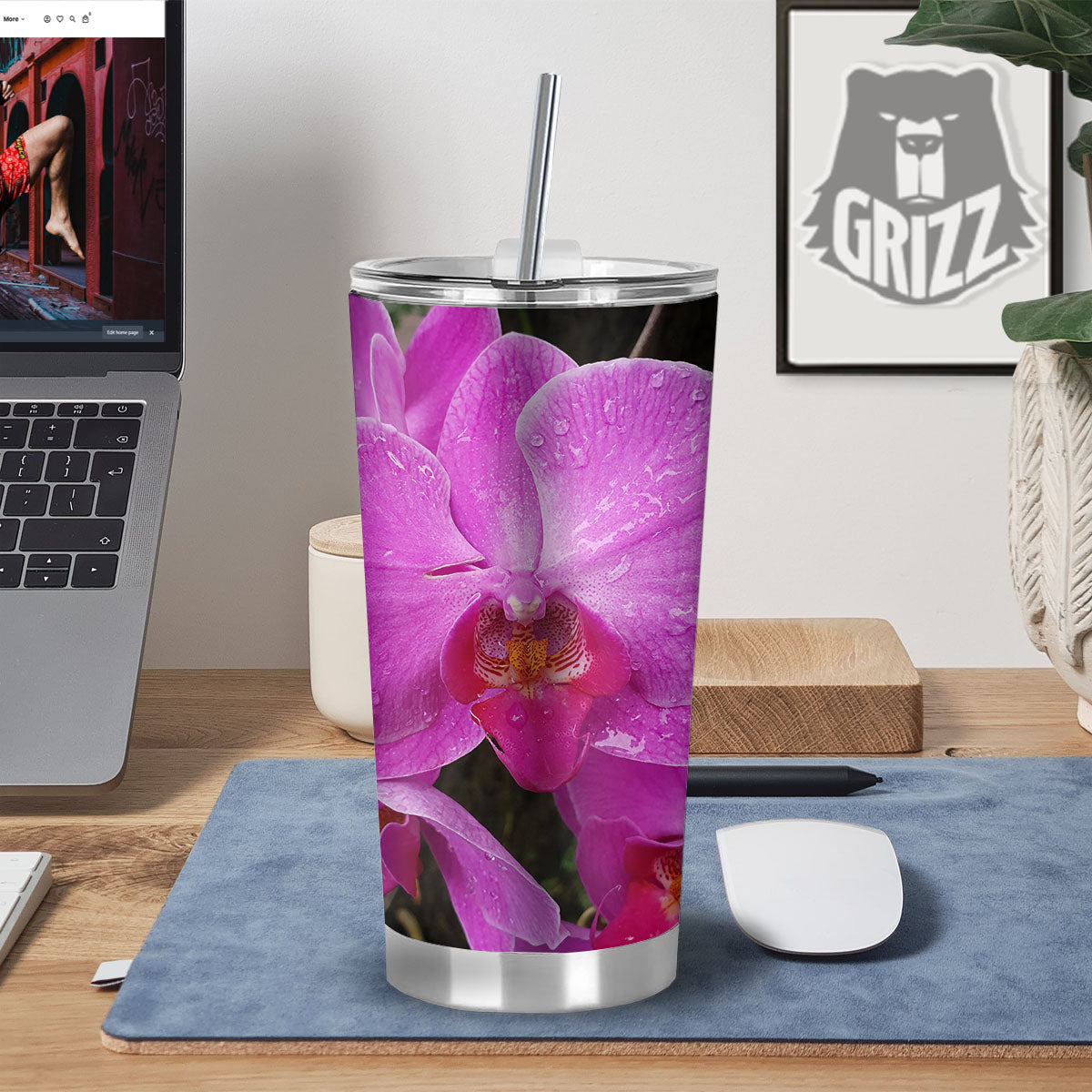 Orchid Flower Magenta Print Tumbler-grizzshop