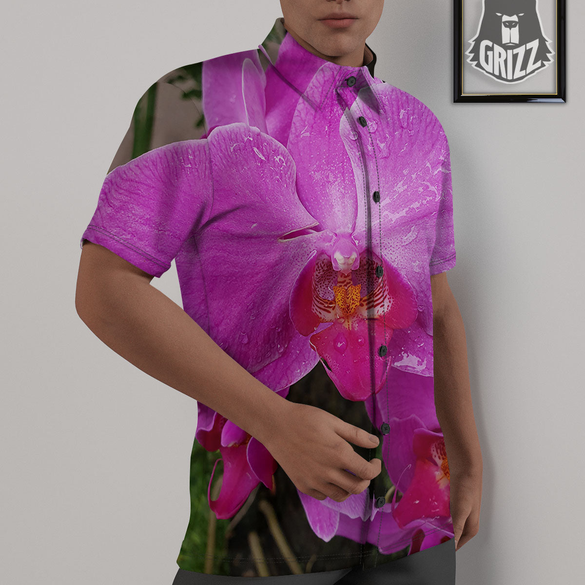 Orchid Flower Magenta Print Untucked Shirts-grizzshop