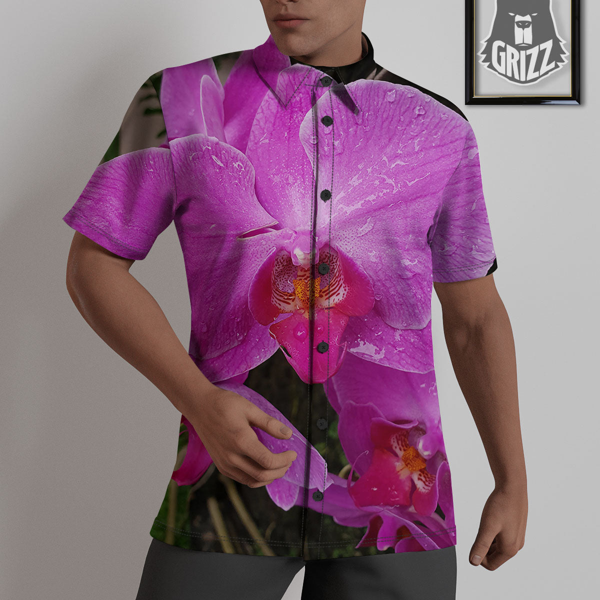 Orchid Flower Magenta Print Untucked Shirts-grizzshop