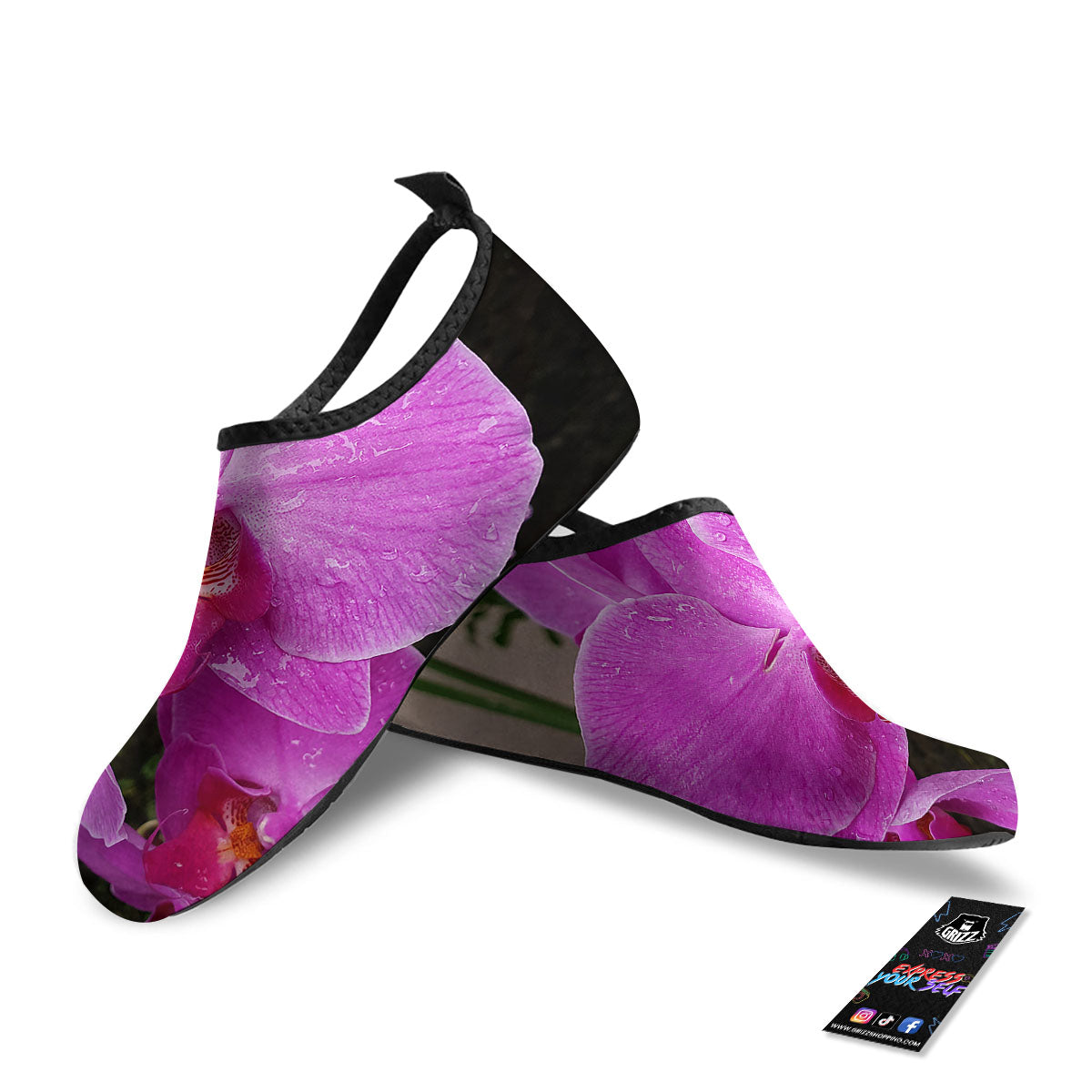 Orchid Flower Magenta Print Water Shoes-grizzshop