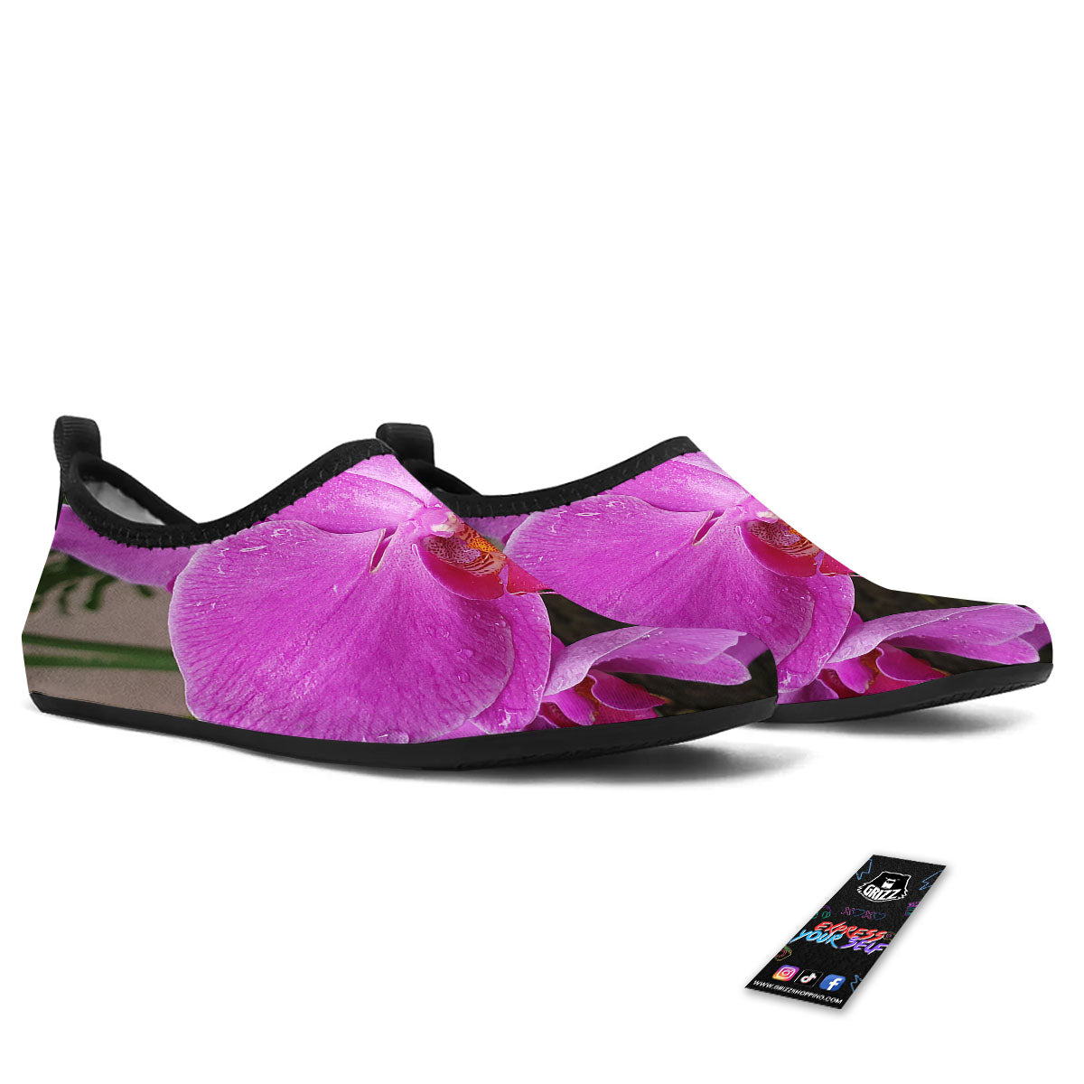 Orchid Flower Magenta Print Water Shoes-grizzshop