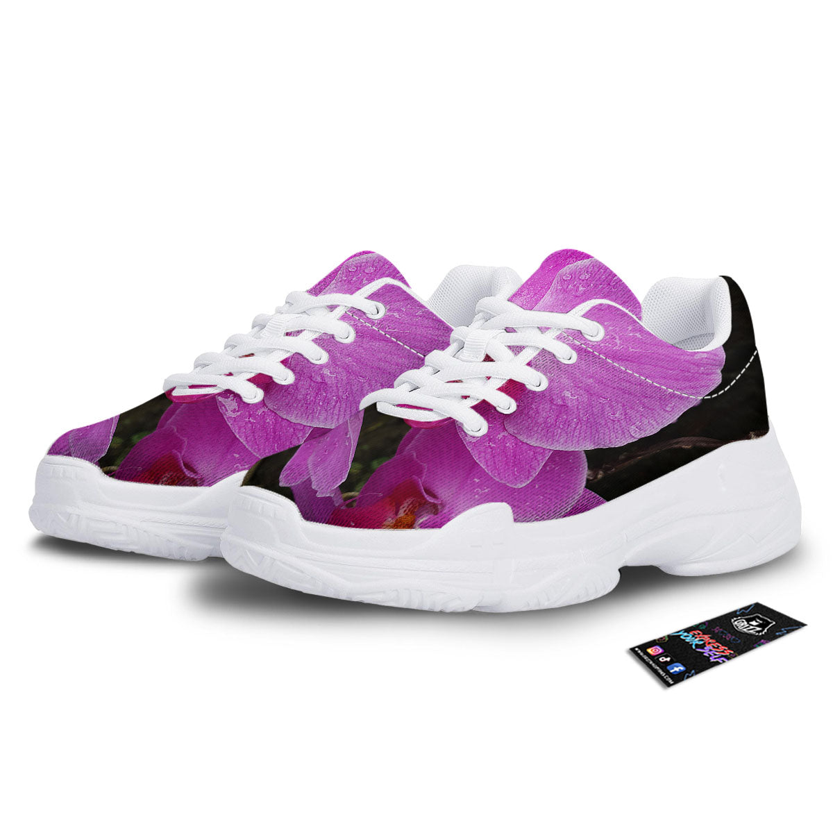 Orchid Flower Magenta Print White Chunky Shoes-grizzshop