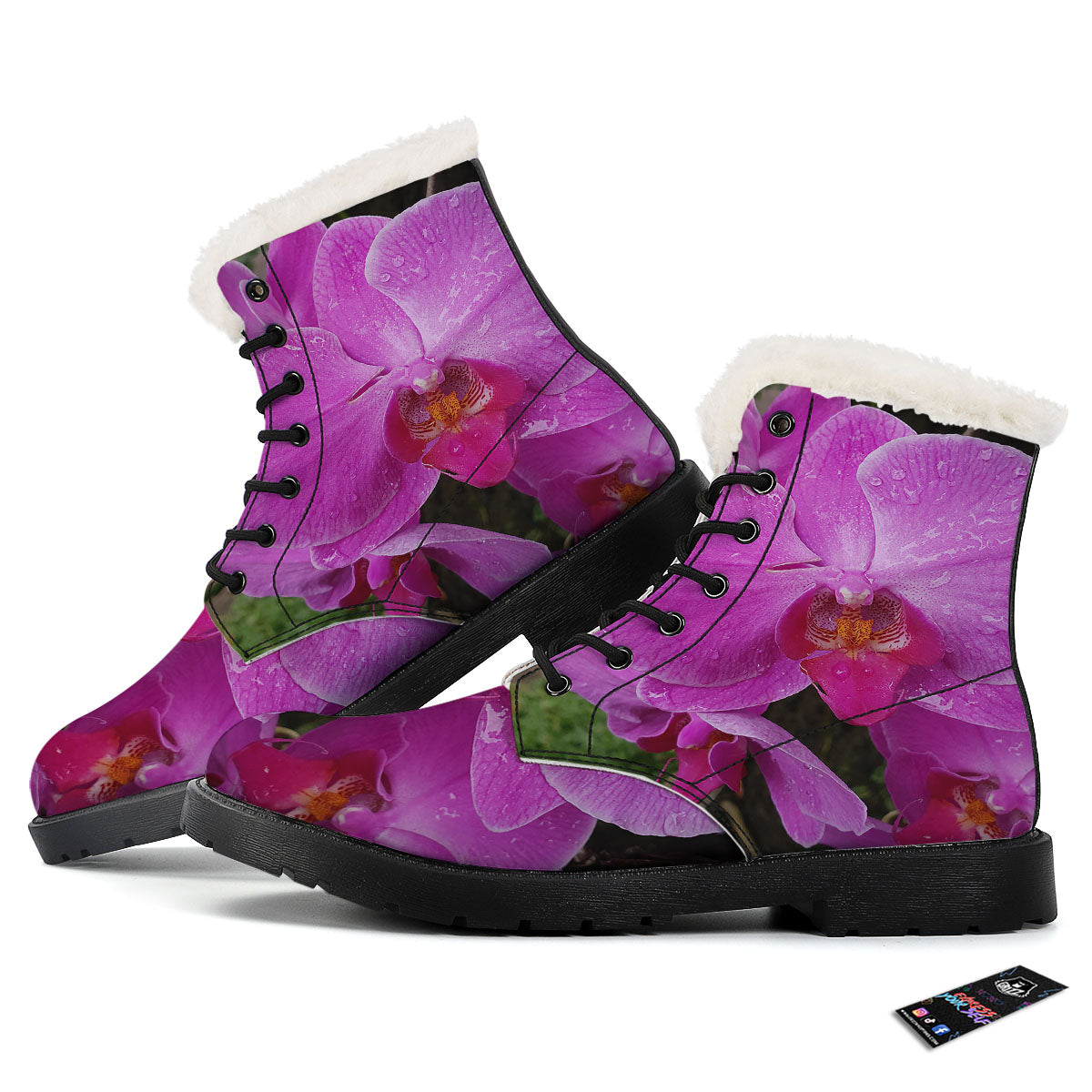 Orchid Flower Magenta Print Winter Boots-grizzshop