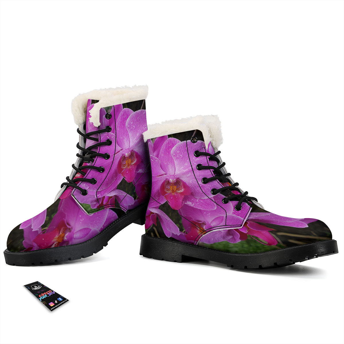 Orchid Flower Magenta Print Winter Boots-grizzshop