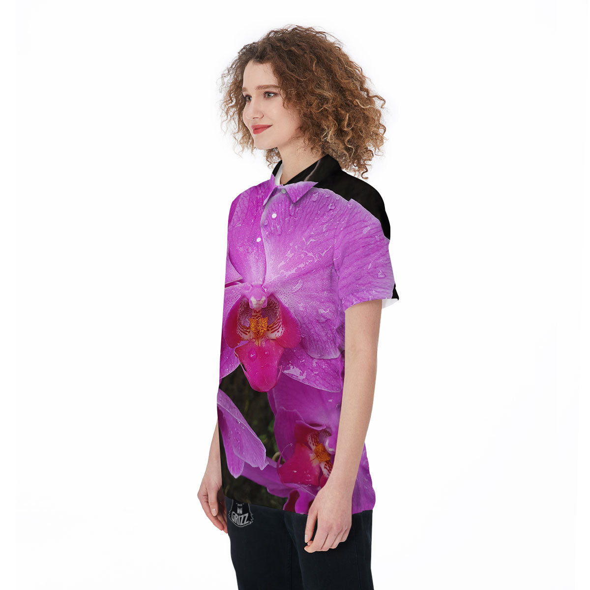 Orchid Flower Magenta Print Women's Golf Shirts-grizzshop