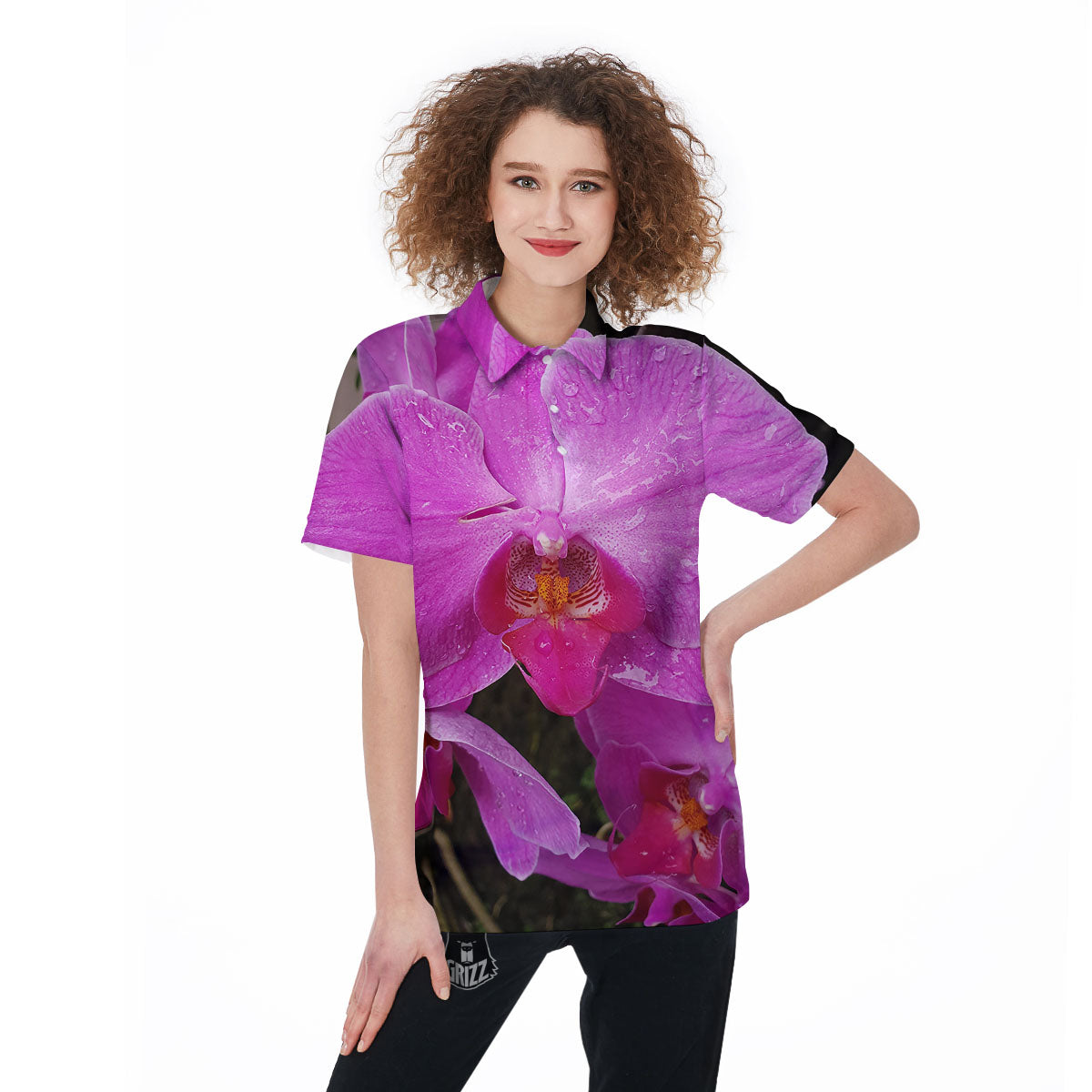 Orchid Flower Magenta Print Women's Golf Shirts-grizzshop