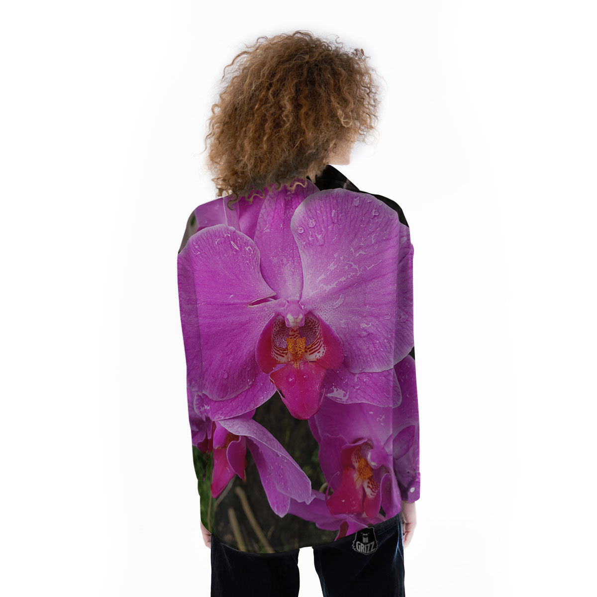 Orchid Flower Magenta Print Women's Long Sleeve Shirts-grizzshop
