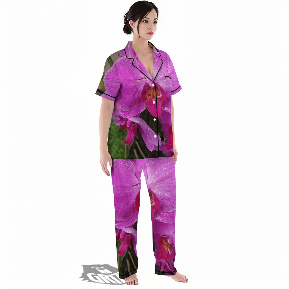 Orchid Flower Magenta Print Women's Pajamas Set-grizzshop