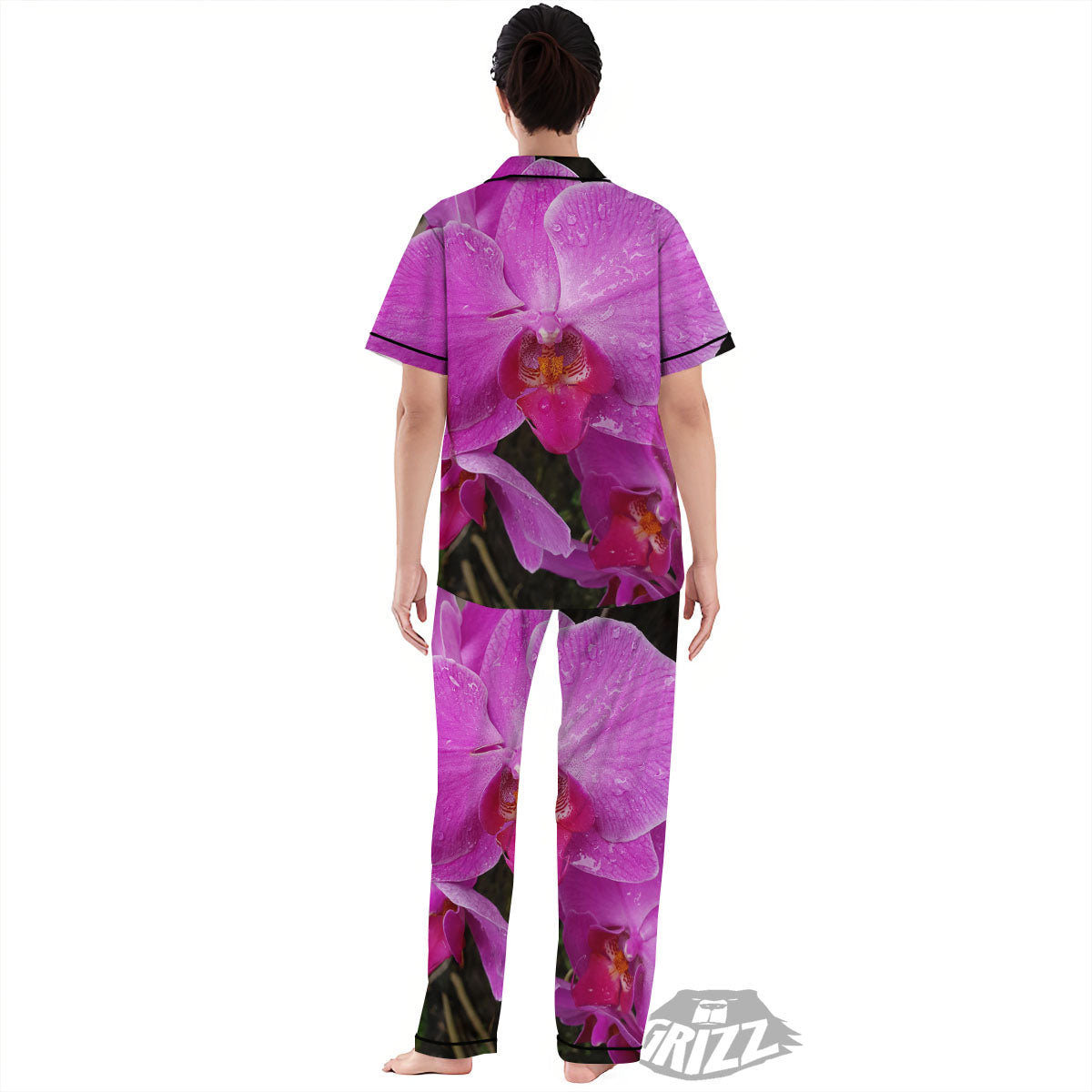 Orchid Flower Magenta Print Women's Pajamas Set-grizzshop
