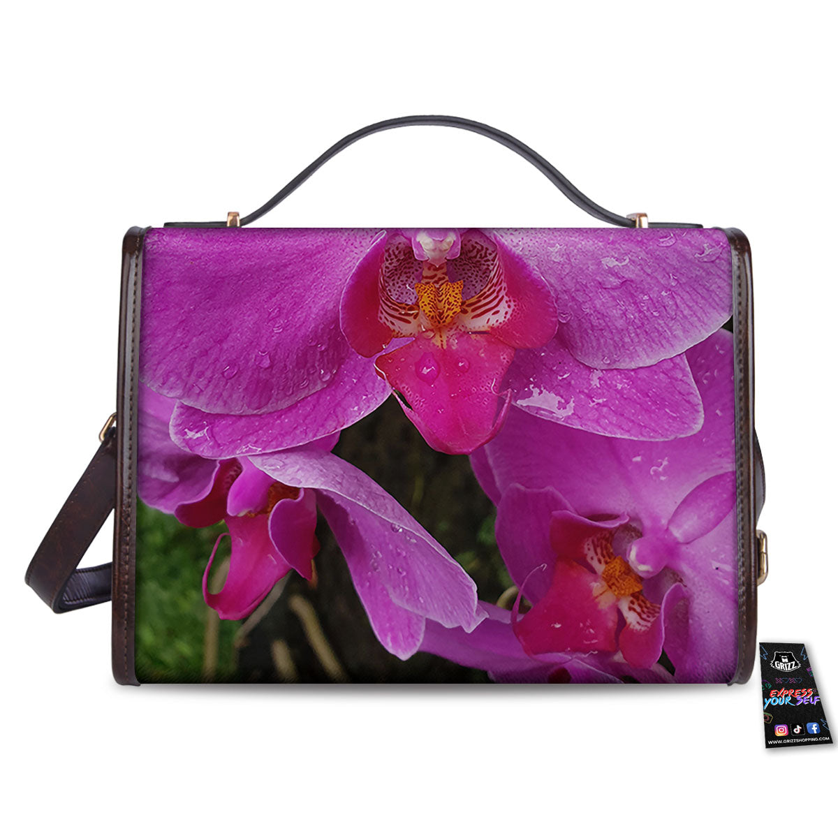 Orchid Flower Magenta Print Women's Satchel Bag-grizzshop