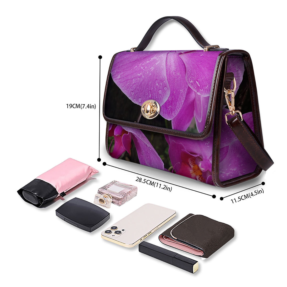 Orchid Flower Magenta Print Women's Satchel Bag-grizzshop