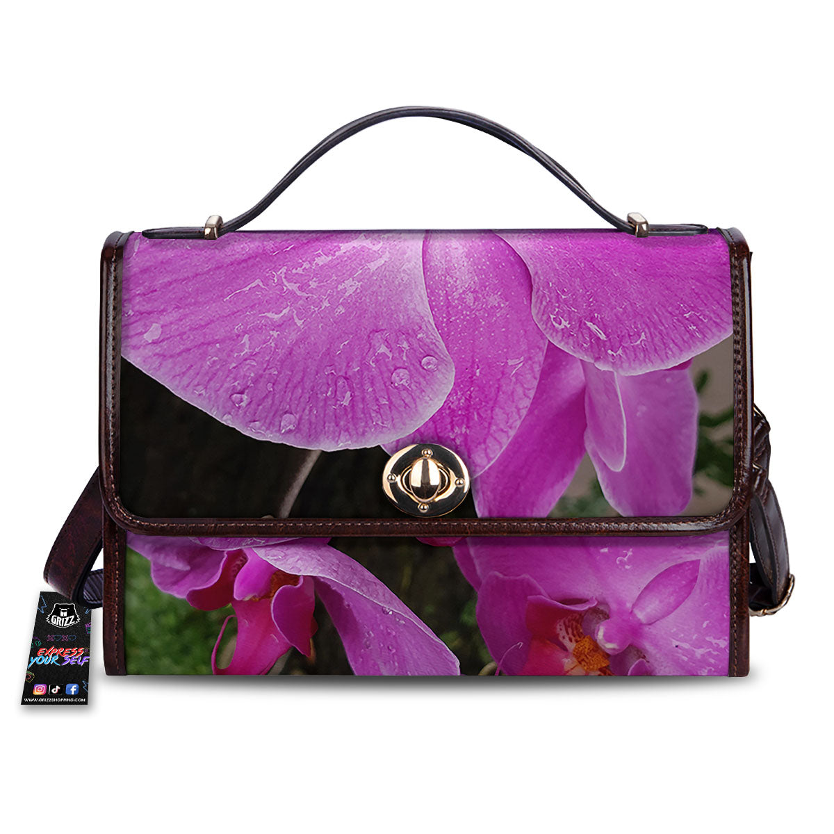 Orchid Flower Magenta Print Women's Satchel Bag-grizzshop