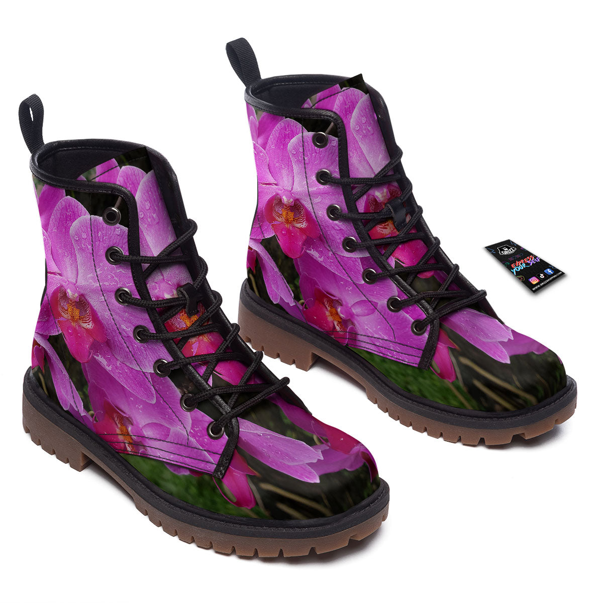 Orchid Flower Magenta Print Work Boots-grizzshop