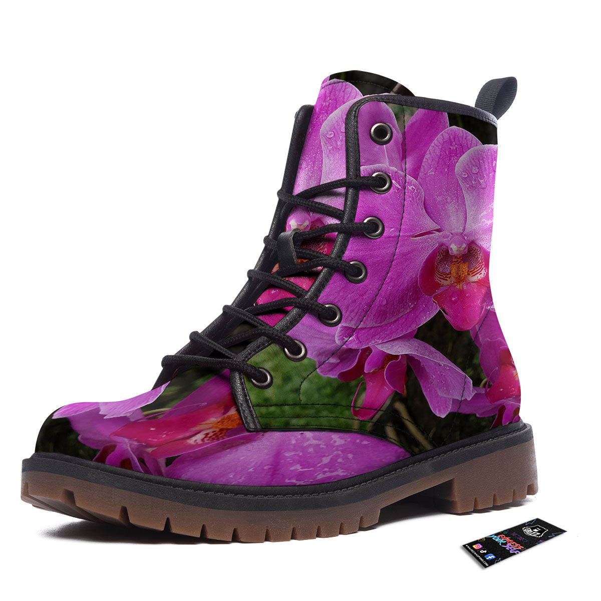 Orchid Flower Magenta Print Work Boots-grizzshop