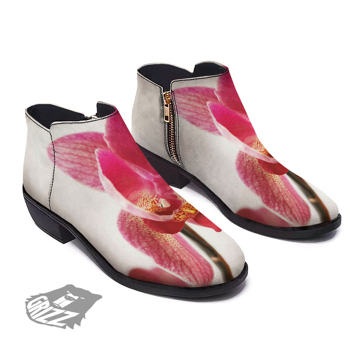 Orchid Flower Pink Print Ankle Boots-grizzshop