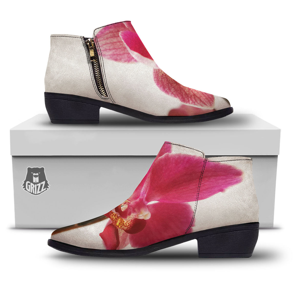 Orchid Flower Pink Print Ankle Boots-grizzshop