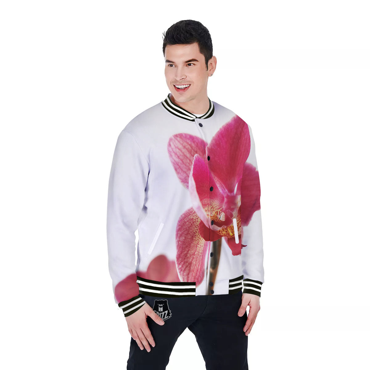 Orchid Flower Pink Print Baseball Jacket-grizzshop