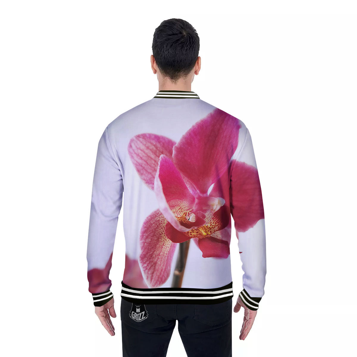 Orchid Flower Pink Print Baseball Jacket-grizzshop