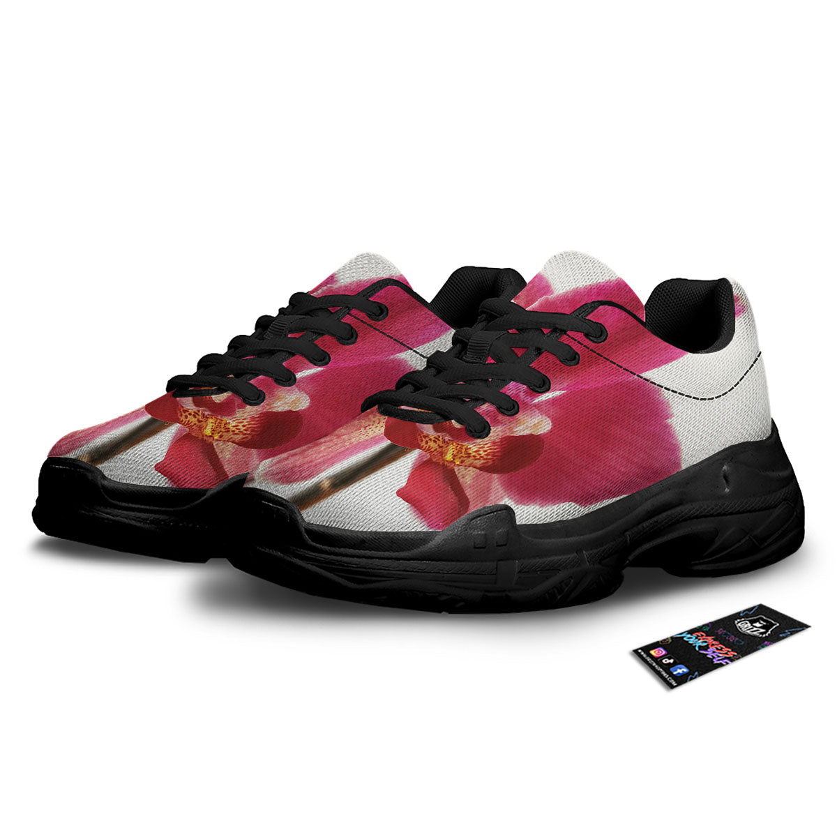 Orchid Flower Pink Print Black Chunky Shoes-grizzshop