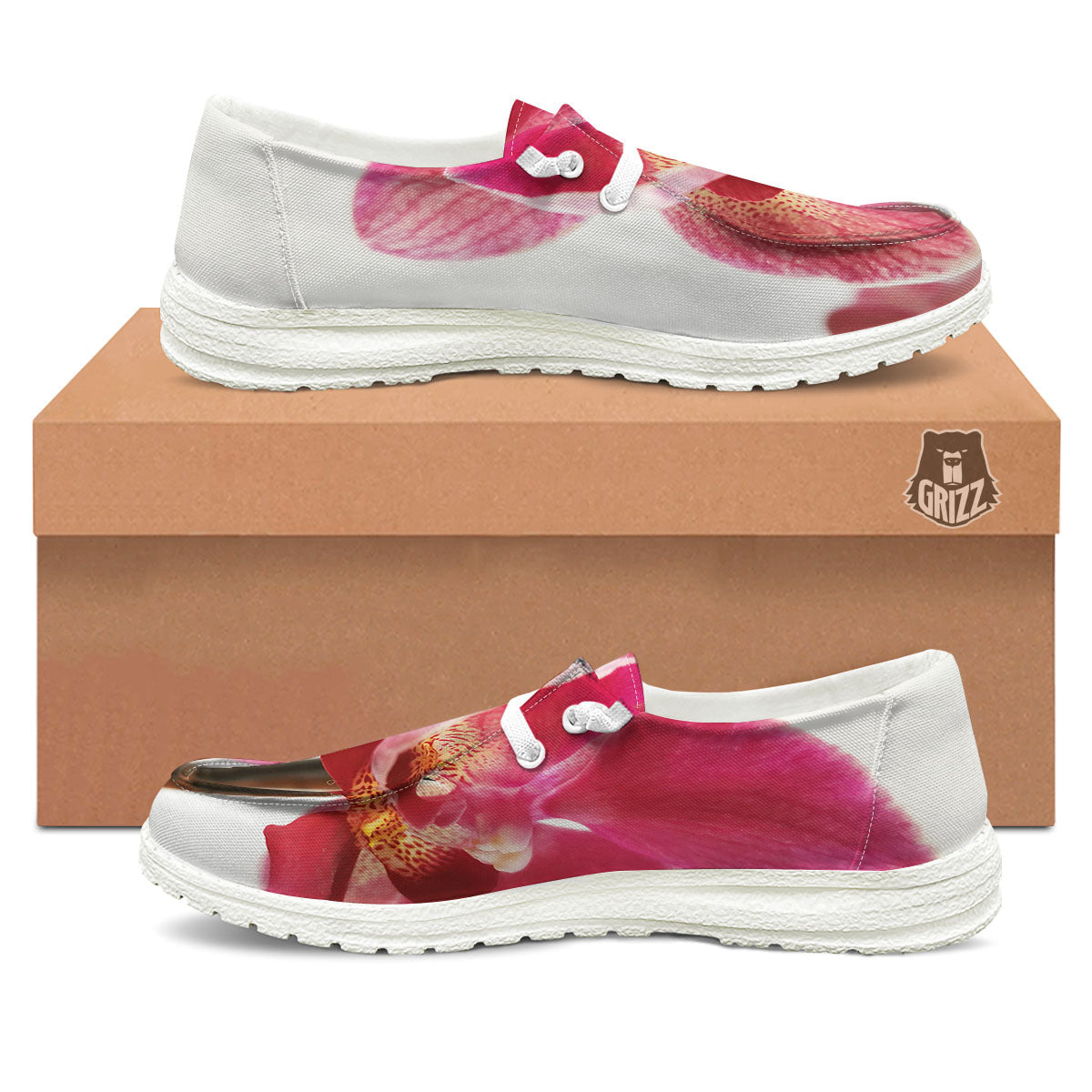 Orchid Flower Pink Print Black Loafers-grizzshop