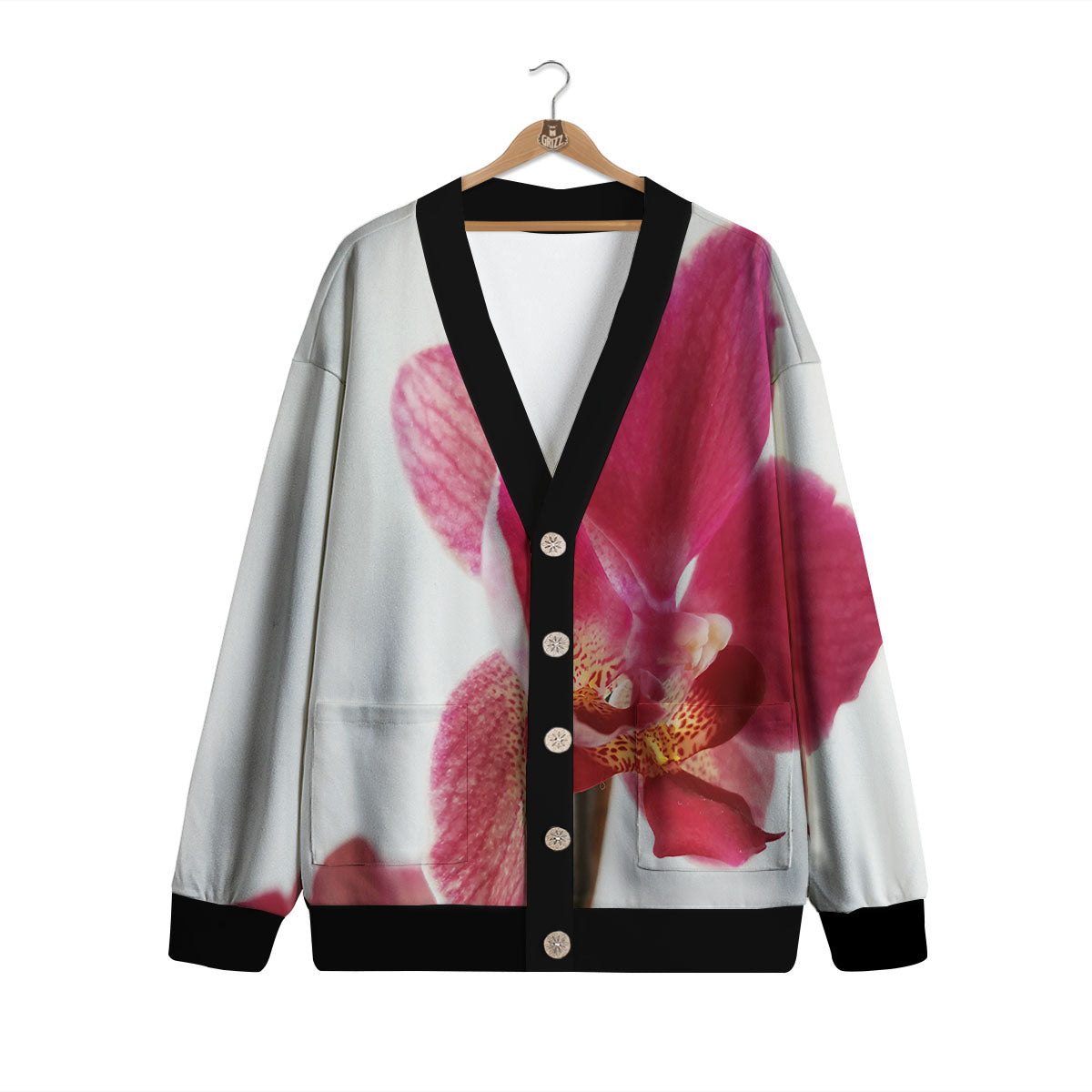Orchid Flower Pink Print Cardigan-grizzshop