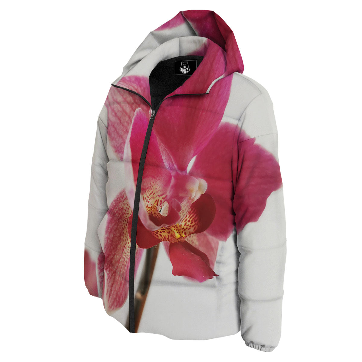 Orchid Flower Pink Print Down Jacket-grizzshop