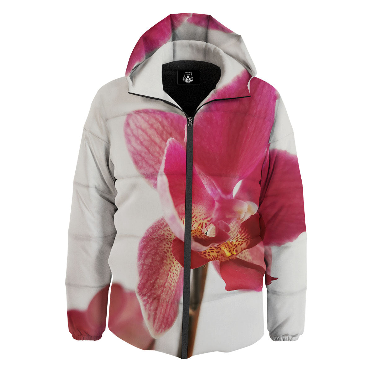 Orchid Flower Pink Print Down Jacket-grizzshop