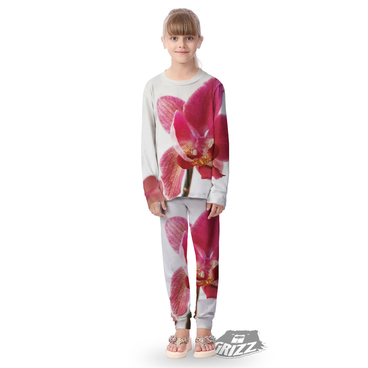 Orchid Flower Pink Print Kid's Pajamas-grizzshop