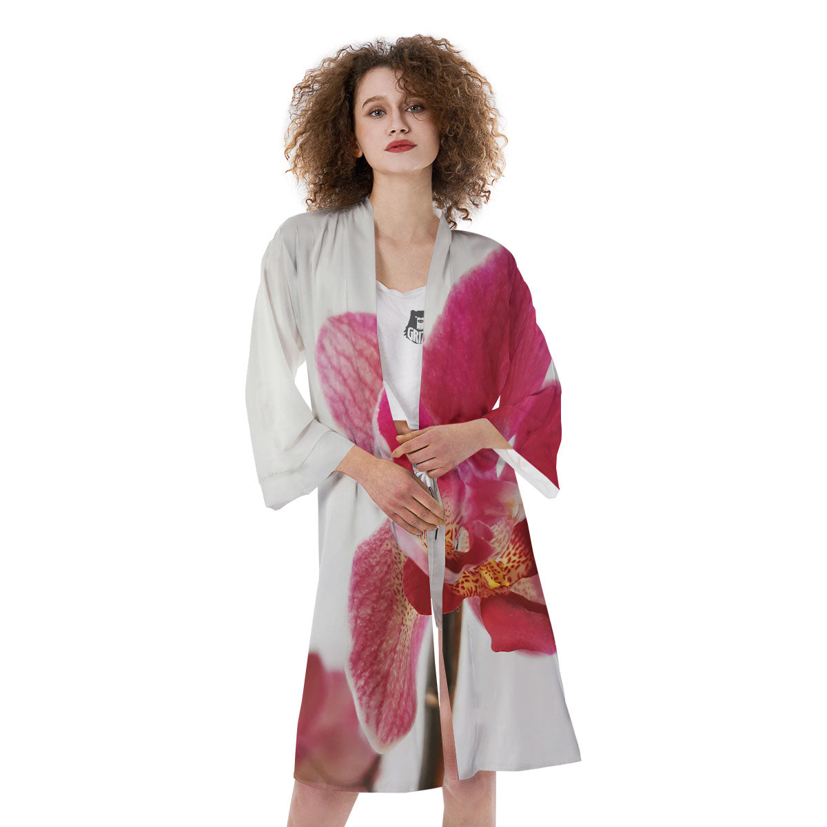 Orchid Flower Pink Print Kimono-grizzshop