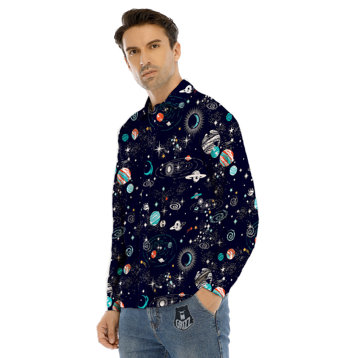 Orchid Flower Pink Print Men's Dress Shirts-grizzshop