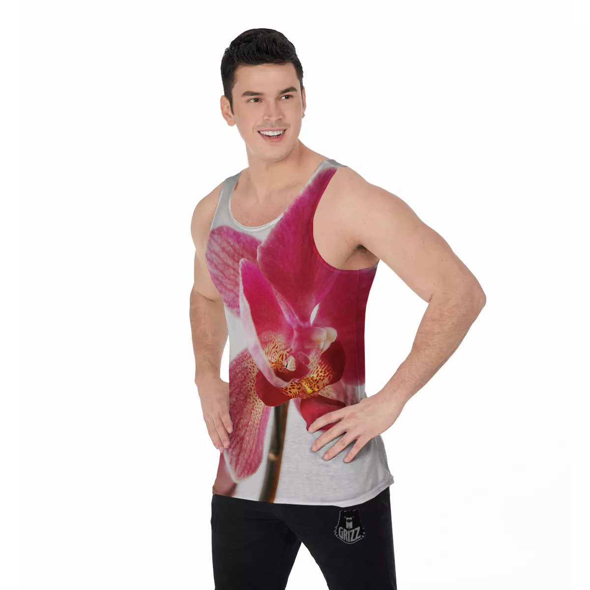 Orchid Flower Pink Print Men's Tank Top-grizzshop