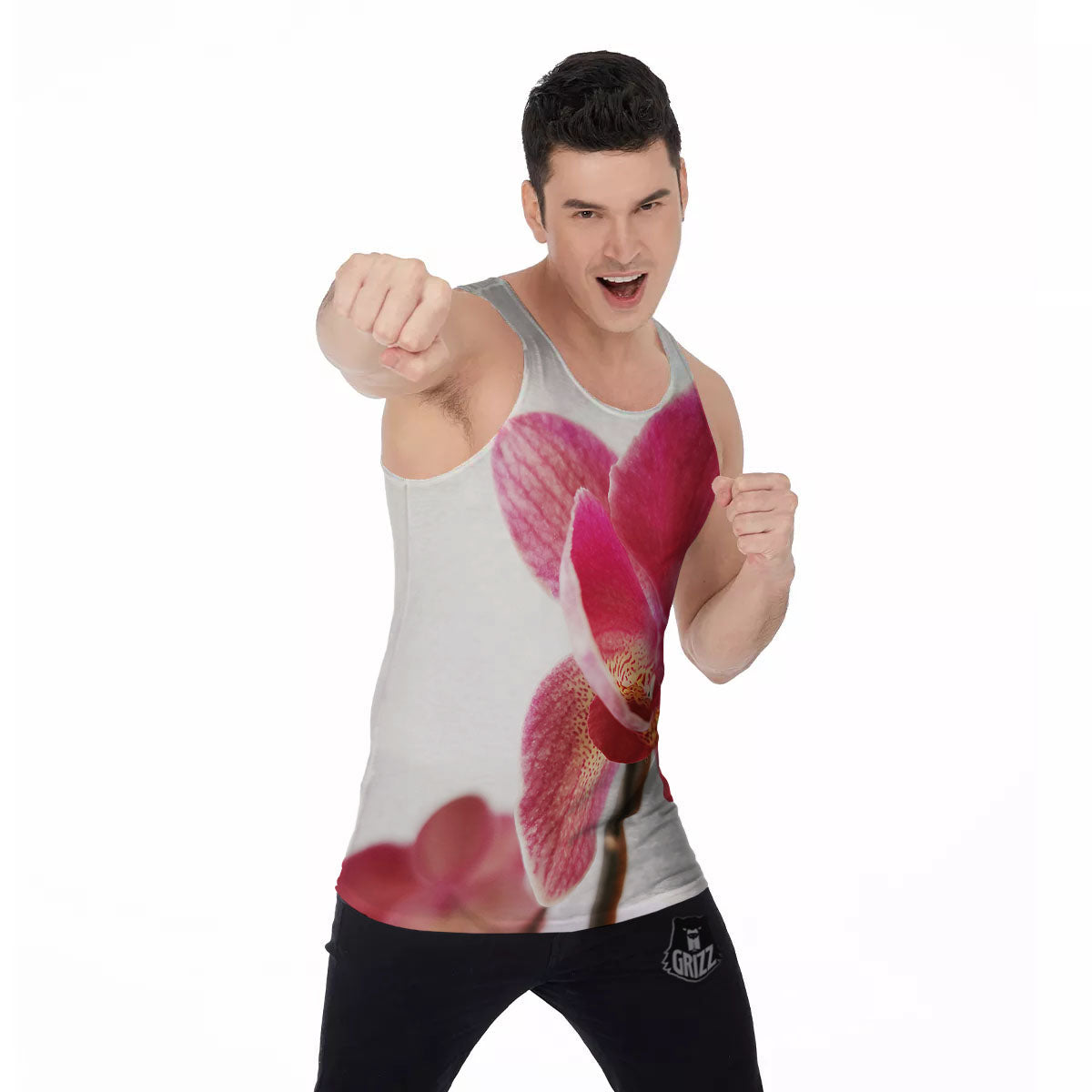 Orchid Flower Pink Print Men's Tank Top-grizzshop