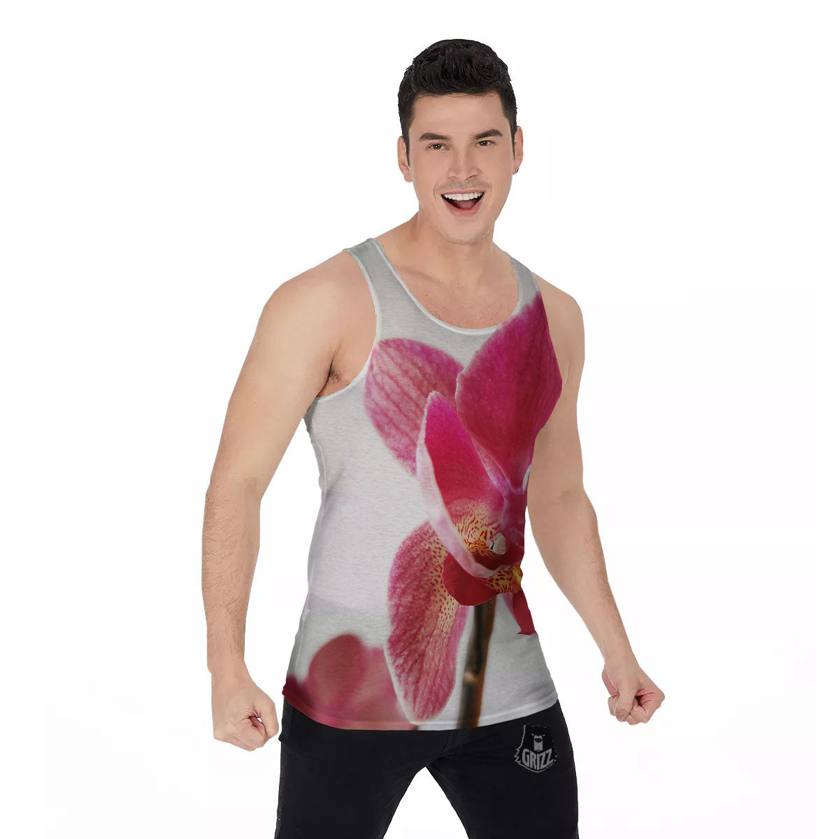 Orchid Flower Pink Print Men's Tank Top-grizzshop