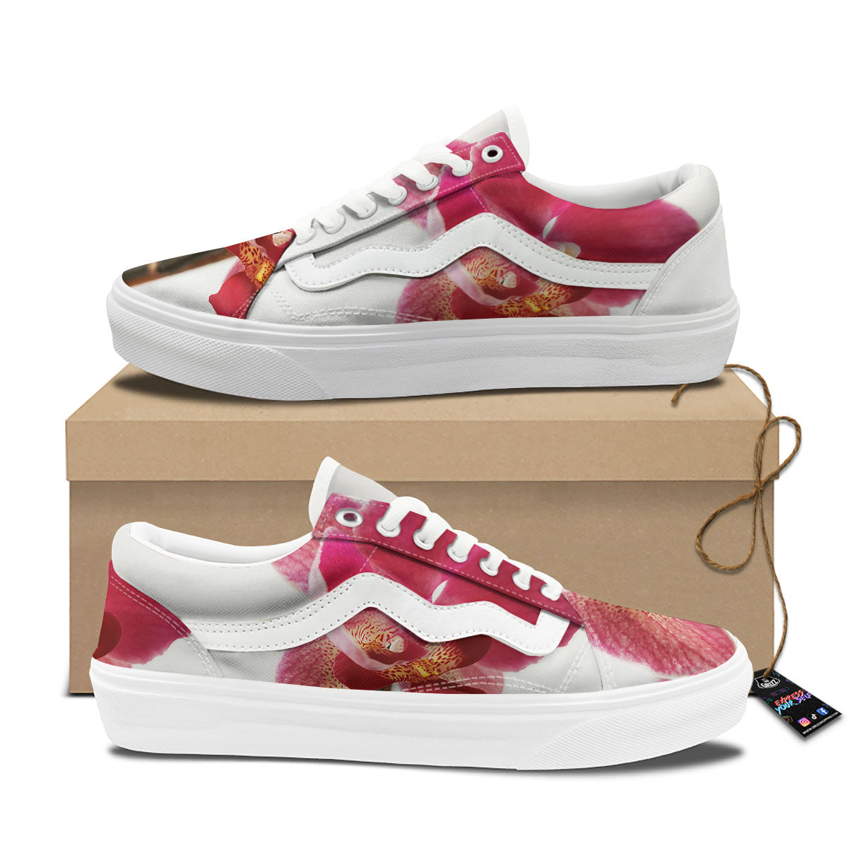 Orchid Flower Pink Print Skate Shoes-grizzshop