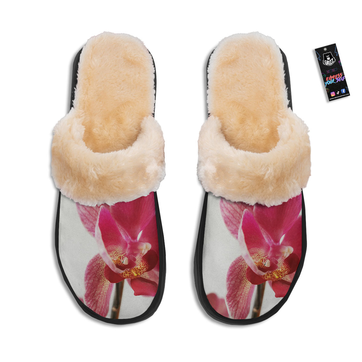 Orchid Flower Pink Print Slippers-grizzshop