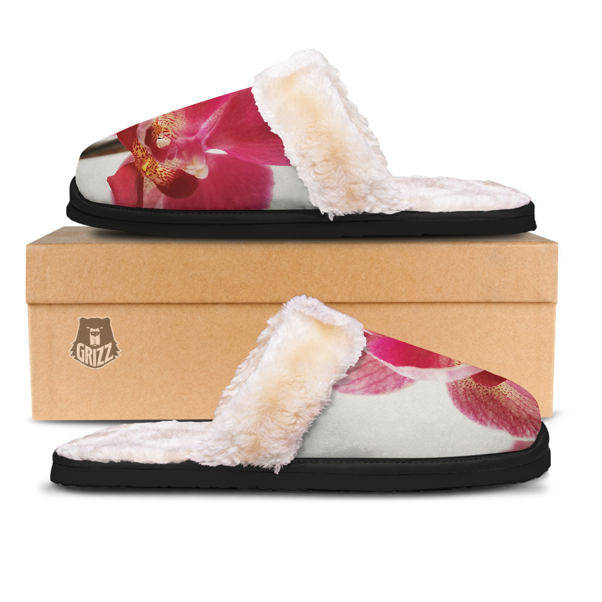 Orchid Flower Pink Print Slippers-grizzshop