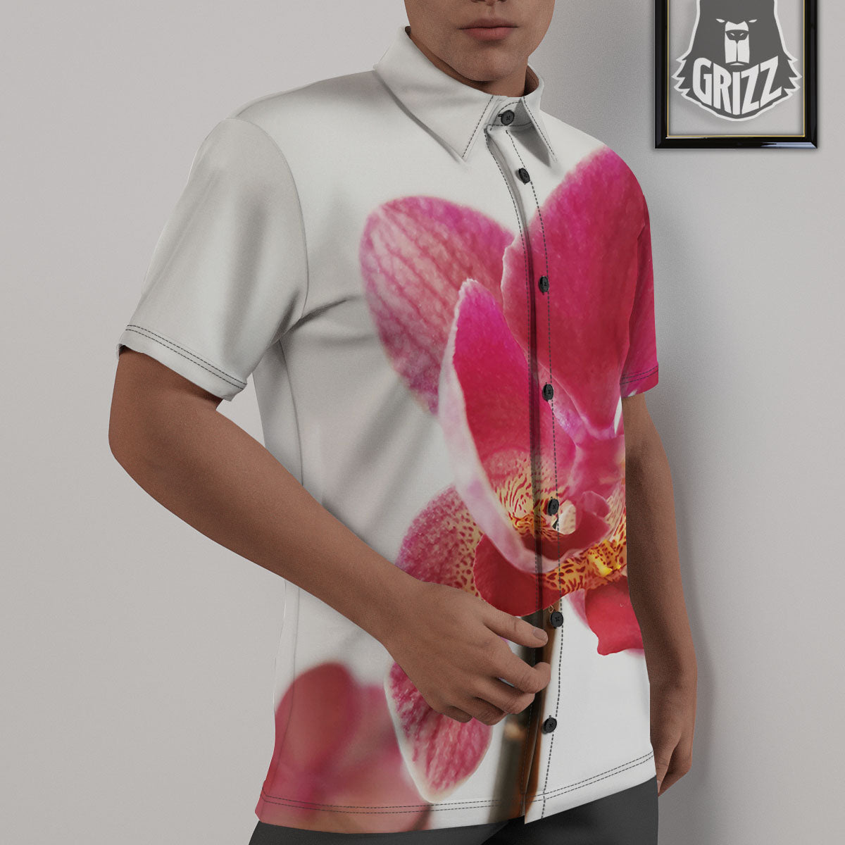 Orchid Flower Pink Print Untucked Shirts-grizzshop