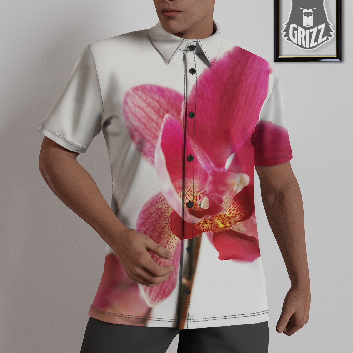 Orchid Flower Pink Print Untucked Shirts-grizzshop