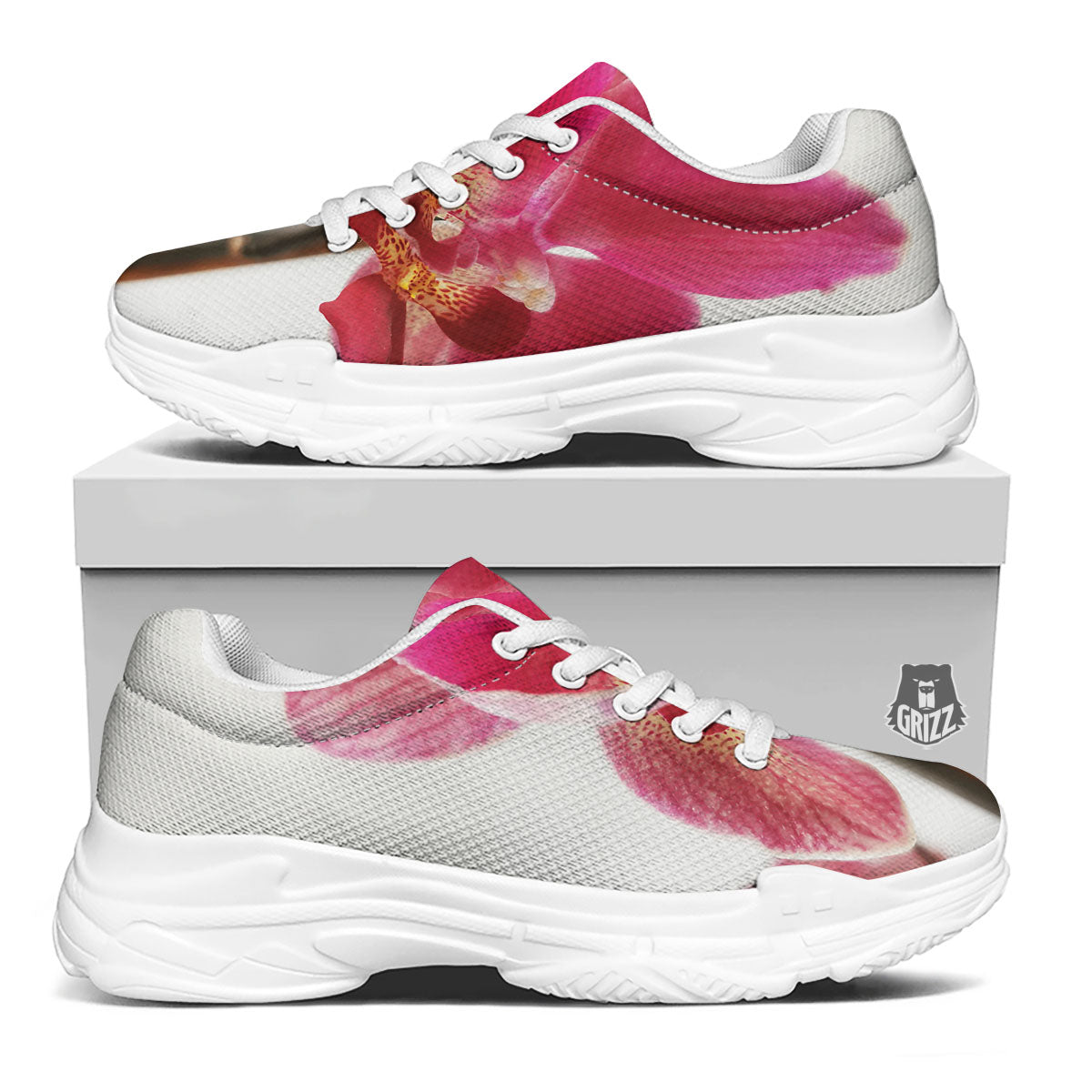 Orchid Flower Pink Print White Chunky Shoes-grizzshop