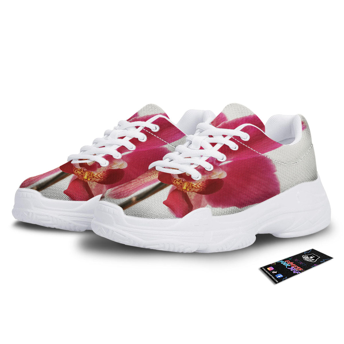 Orchid Flower Pink Print White Chunky Shoes-grizzshop