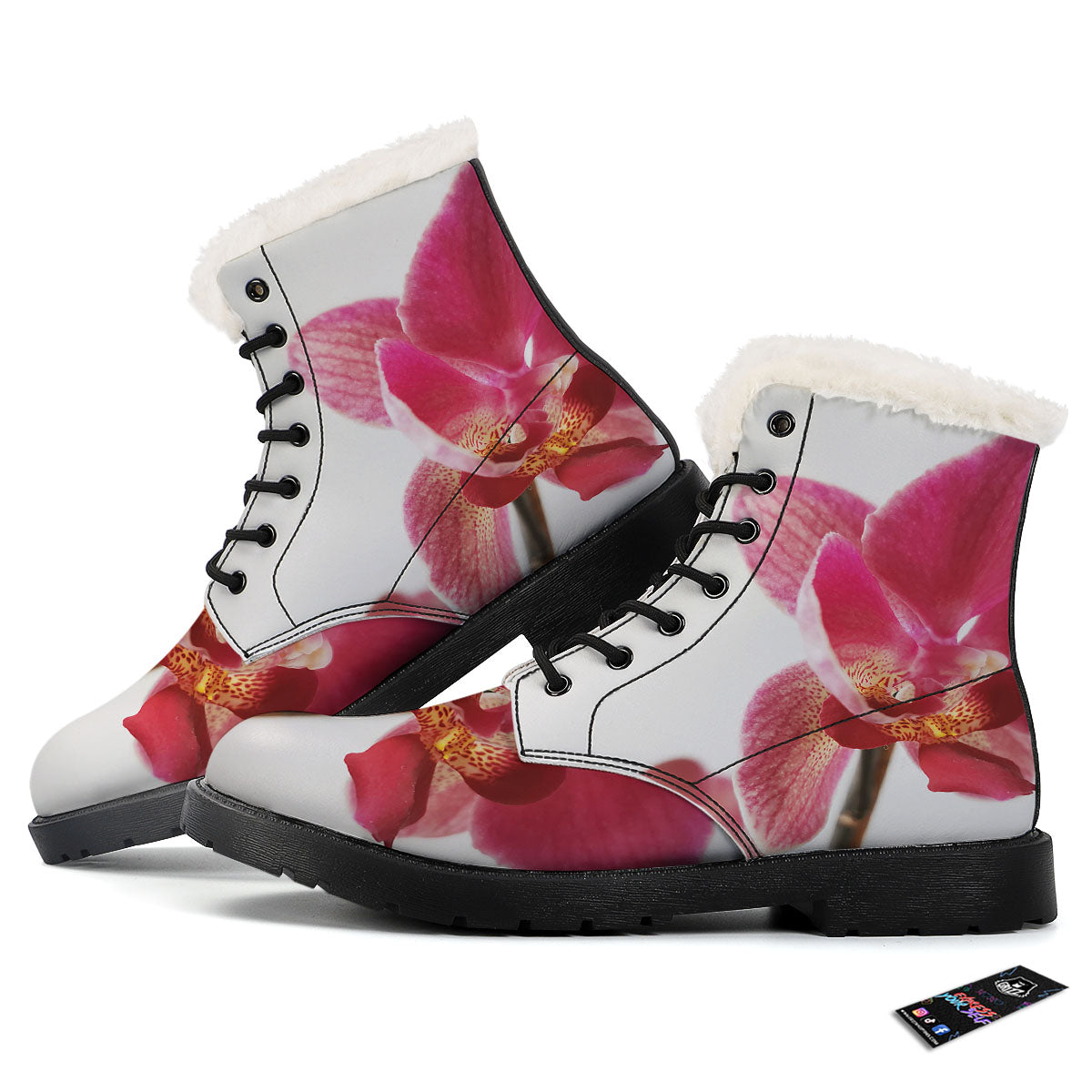 Orchid Flower Pink Print Winter Boots-grizzshop