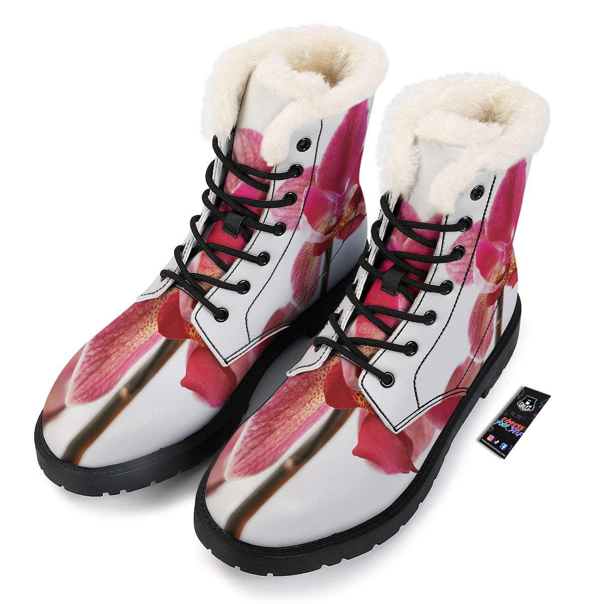 Orchid Flower Pink Print Winter Boots-grizzshop