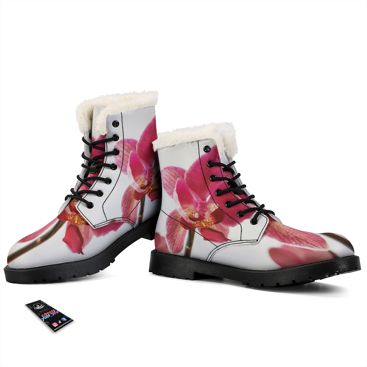 Orchid Flower Pink Print Winter Boots-grizzshop