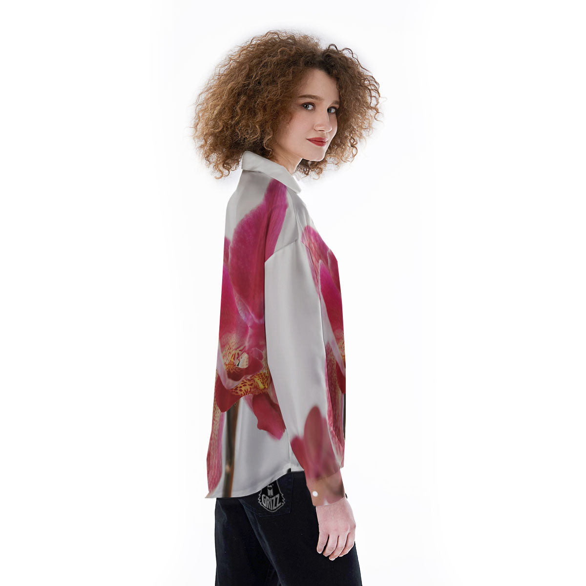 Orchid Flower Pink Print Women's Long Sleeve Shirts-grizzshop