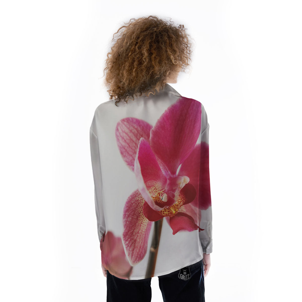 Orchid Flower Pink Print Women's Long Sleeve Shirts-grizzshop