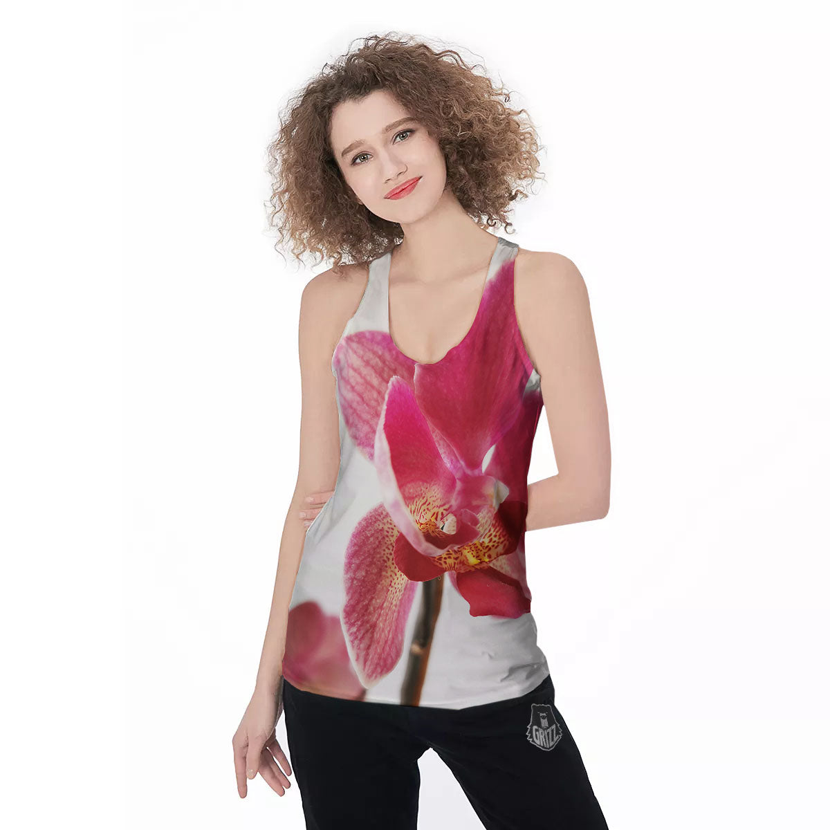 Orchid Flower Pink Print Women's Racerback Tank Top-grizzshop