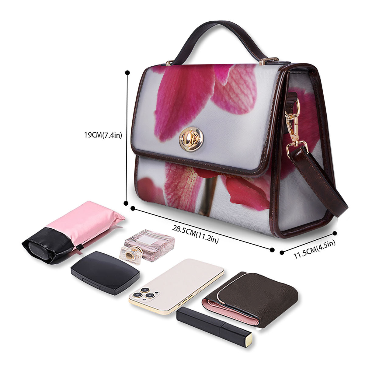 Orchid Flower Pink Print Women's Satchel Bag-grizzshop